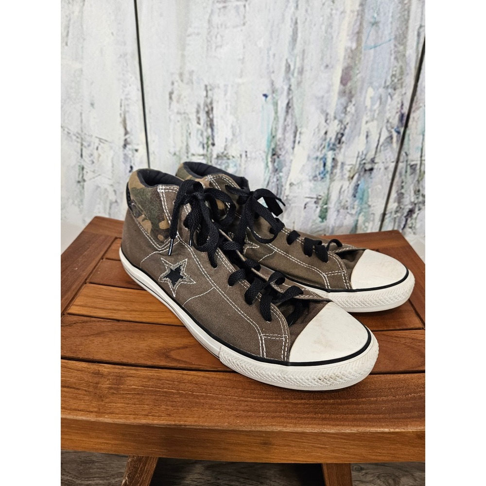 Converse‎ One Star 12 Mid Top Sneakers Brown Camo Canvas Skate Shoes Mens Casual